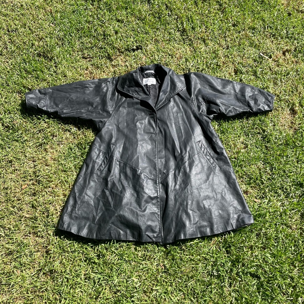Vintage Leather Trench Coat Brandon Thomas Flair Jacket Single Button Matrix Neo